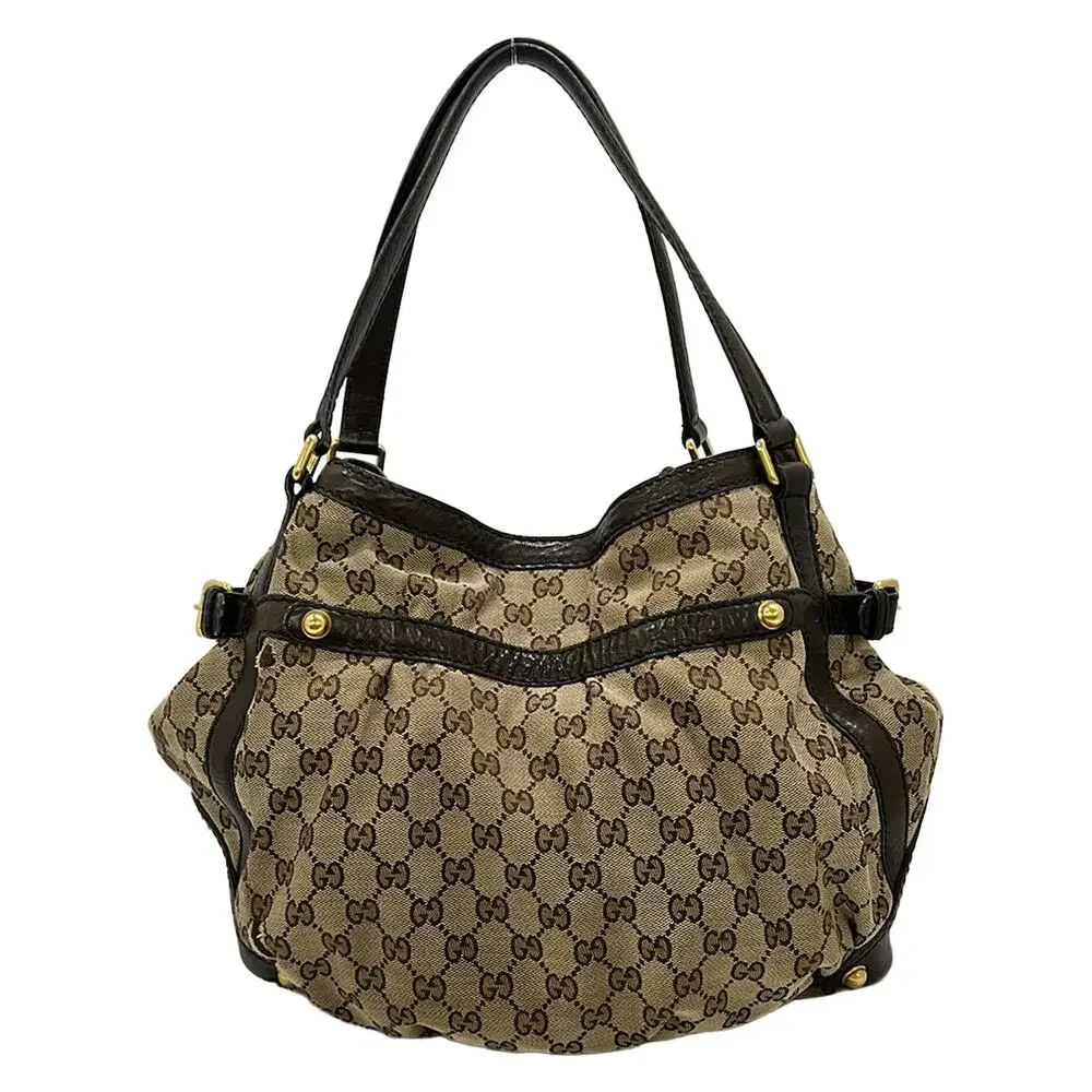 Gucci Jockey Hobo Tote Bag 203546 Beige Dark Brown Jacquard Leather